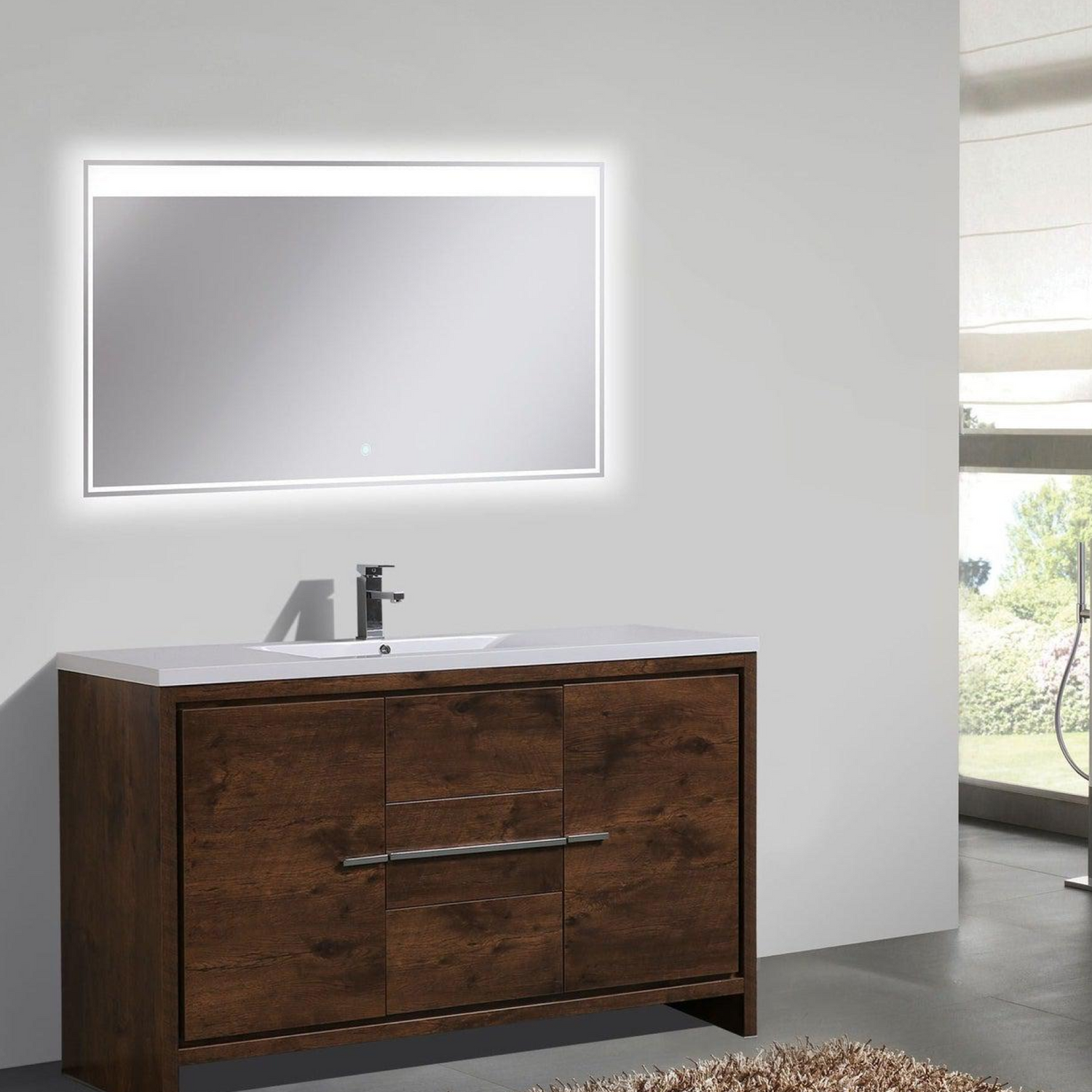 Amara 60&quot; Rosewood Freestanding Vanity With Single Reinforced White Acrylic Sink