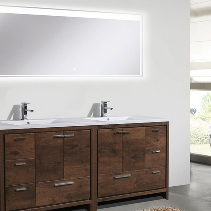 Amara 84&quot; Rosewood Freestanding Vanity With Double Reinforced White Acrylic Sinks