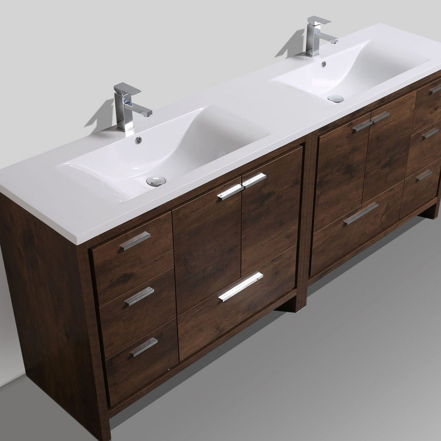 Amara 84&quot; Rosewood Freestanding Vanity With Double Reinforced White Acrylic Sinks