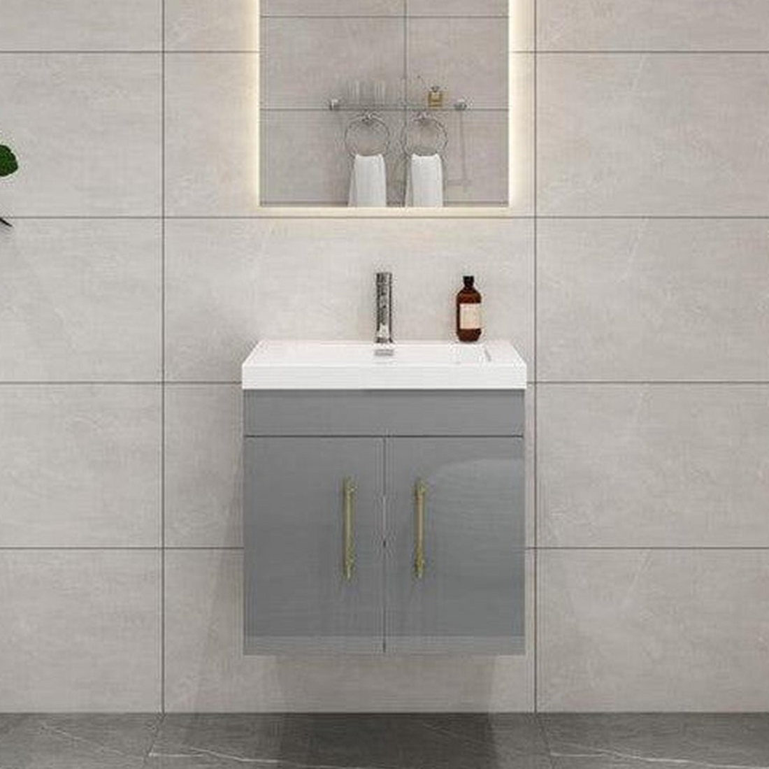 Elara 24&quot; High Gloss Gray Wall-Mounted Vanity With Single Reinforced White Acrylic Sink
