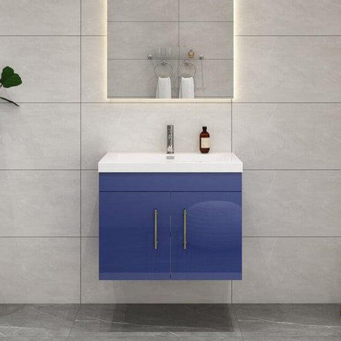 Elara 30&quot; High Gloss Night Blue Wall-Mounted Vanity With Single Reinforced White Acrylic Sink