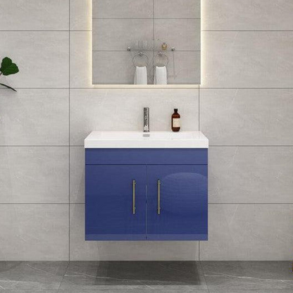 Elara 30&quot; High Gloss Night Blue Wall-Mounted Vanity With Single Reinforced White Acrylic Sink