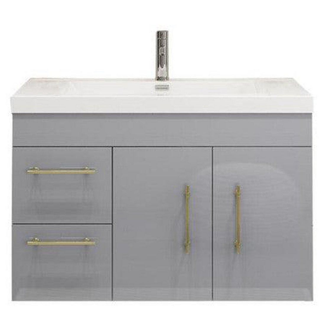 Elara 36&quot; High Gloss Gray Wall-Mounted Vanity With Left Side Drawers and Single Reinforced White Acrylic Sink