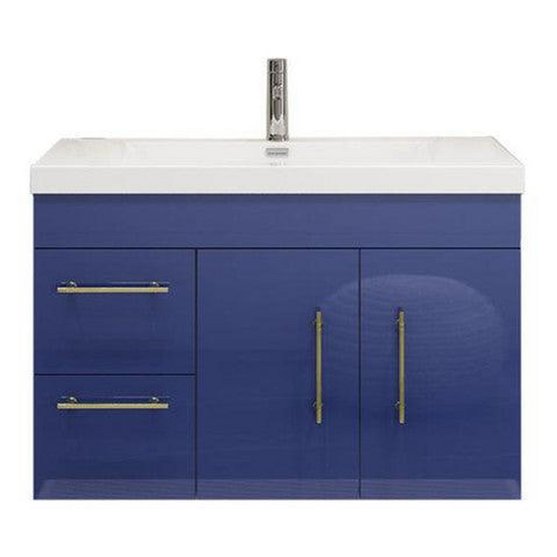 Elara 36&quot; High Gloss Night Blue Wall-Mounted Vanity With Left Side Drawers and Single Reinforced White Acrylic Sink