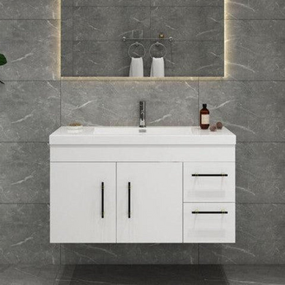 Elara 42&quot; High Gloss White Wall-Mounted Vanity With Right Side Drawers and Single Reinforced White Acrylic Sink