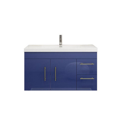 Elara 42&quot; High Gloss Night Blue Wall-Mounted Vanity With Right Side Drawers and Single Reinforced White Acrylic Sink