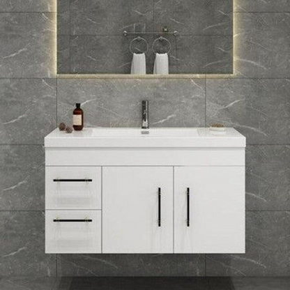 Elara 42&quot; High Gloss White Wall-Mounted Vanity With Left Side Drawers and Single Reinforced White Acrylic Sink