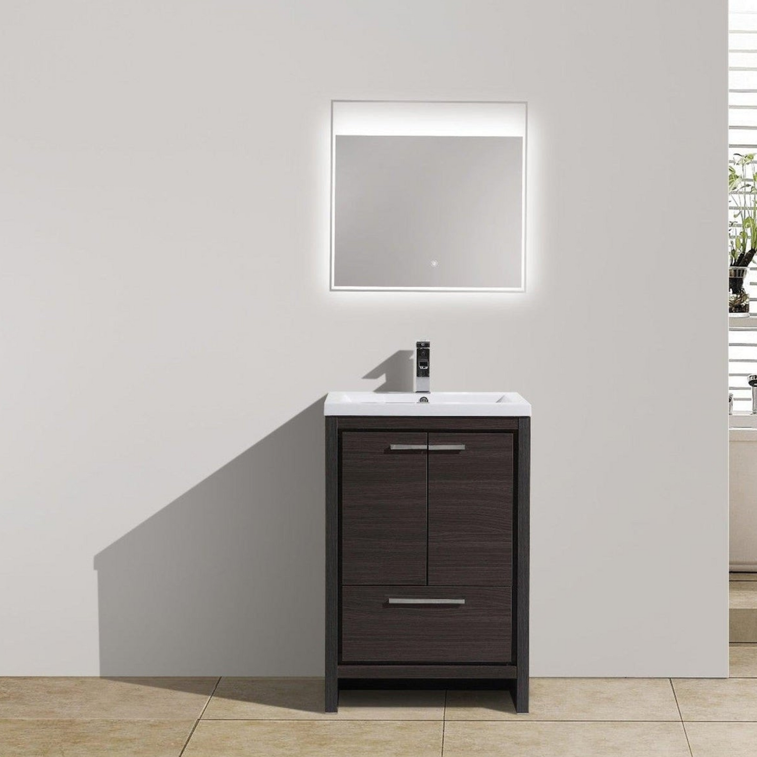 Amara 24&quot; Dark Gray Oak Freestanding Vanity With Single Reinforced White Acrylic Sink