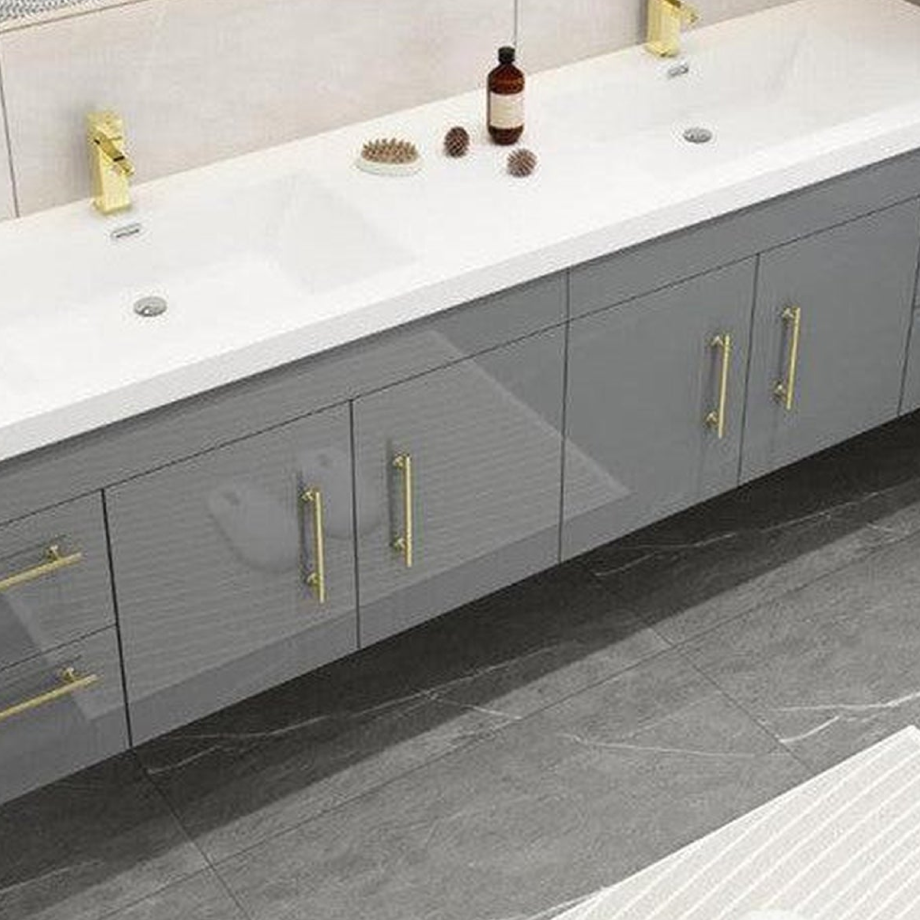 Elara 84&quot; High Gloss Gray Wall-Mounted Vanity With Double Reinforced White Acrylic Sinks