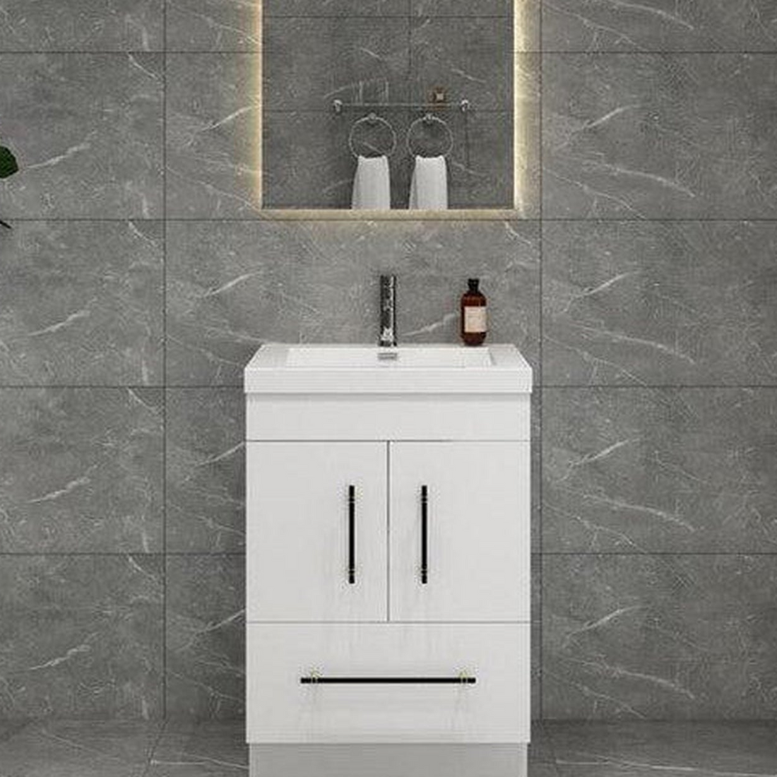 Elara 24&quot; High Gloss White Freestanding Vanity With Single Reinforced White Acrylic Sink