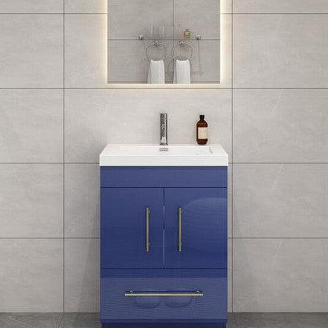 Elara 24&quot; High Gloss Night Blue Freestanding Vanity With Single Reinforced White Acrylic Sink