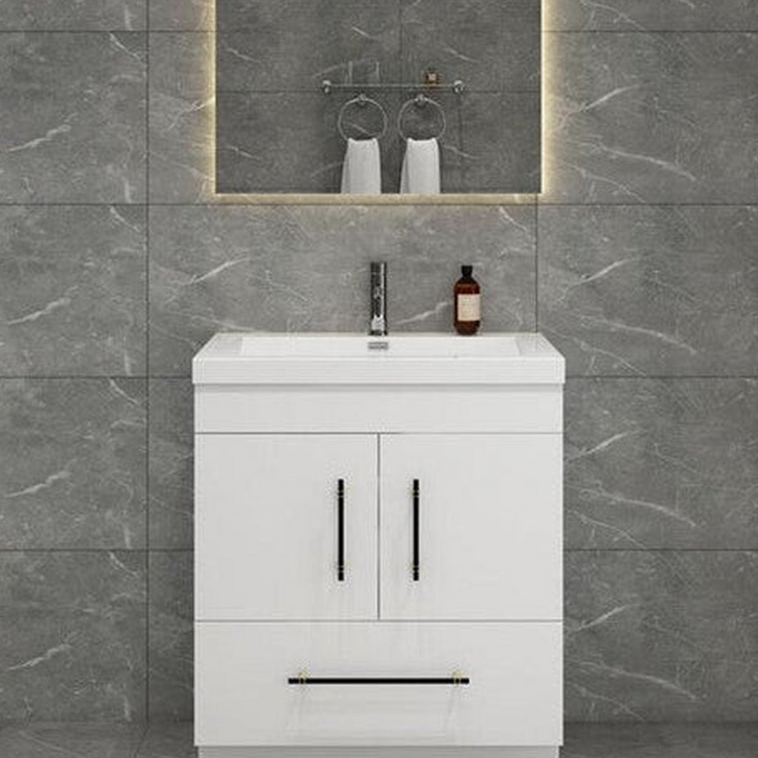Elara 30&quot; High Gloss White Freestanding Vanity With Single Reinforced White Acrylic Sink