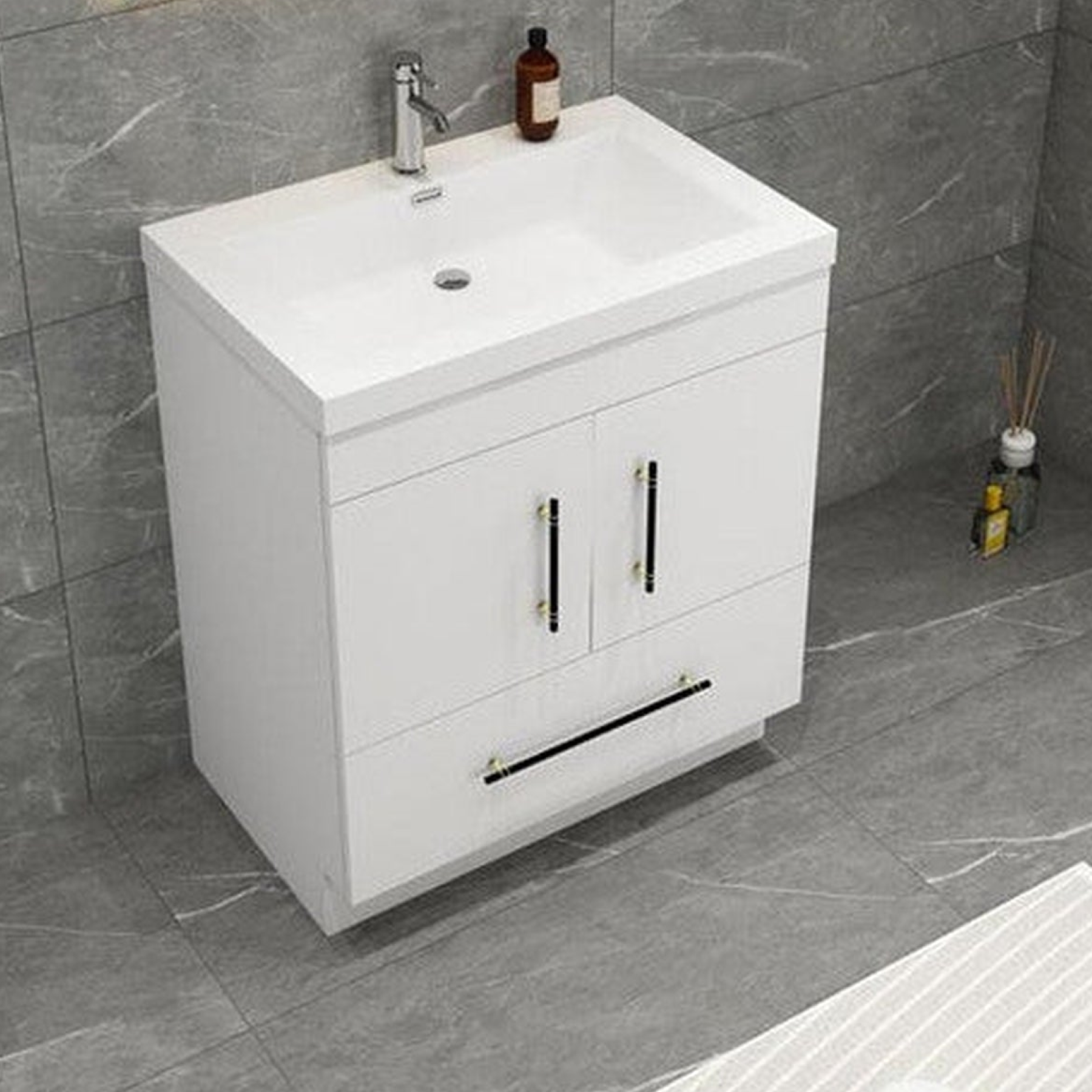 Elara 30&quot; High Gloss White Freestanding Vanity With Single Reinforced White Acrylic Sink