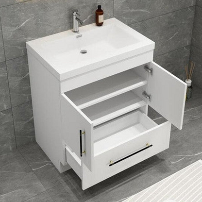 Elara 30&quot; High Gloss White Freestanding Vanity With Single Reinforced White Acrylic Sink