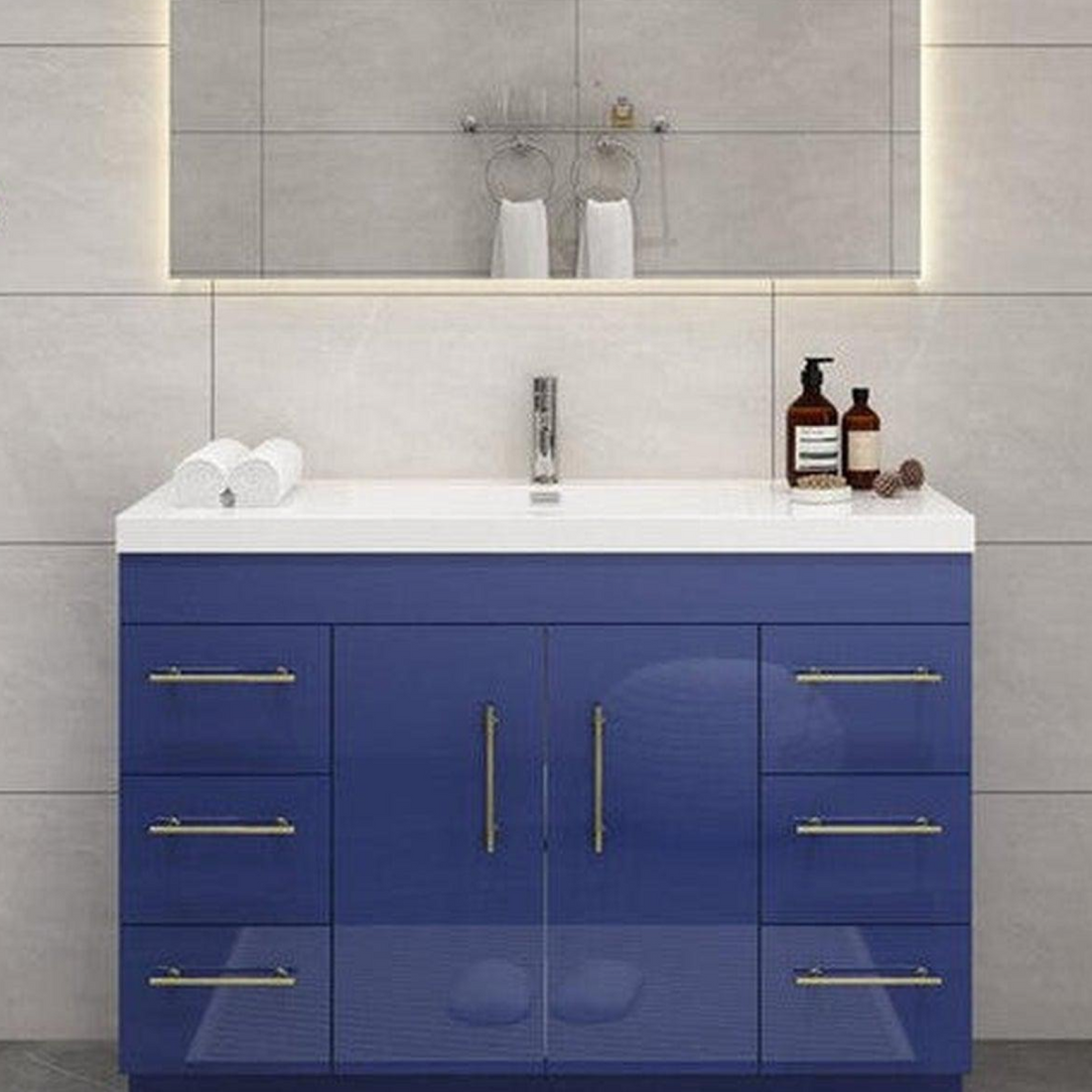 Elara 48&quot; High Gloss Night Blue Freestanding Vanity With Single Reinforced White Acrylic Sink