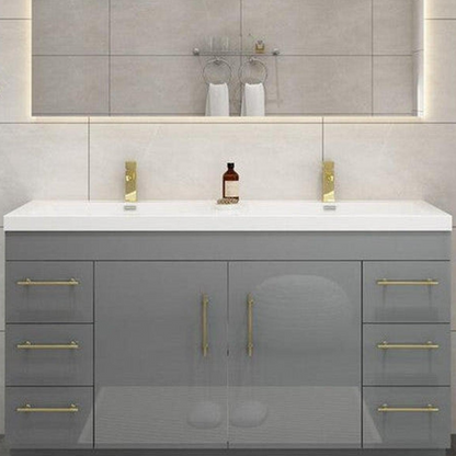 Elara 60&quot; High Gloss Gray Freestanding Vanity With Double Reinforced White Acrylic Sinks