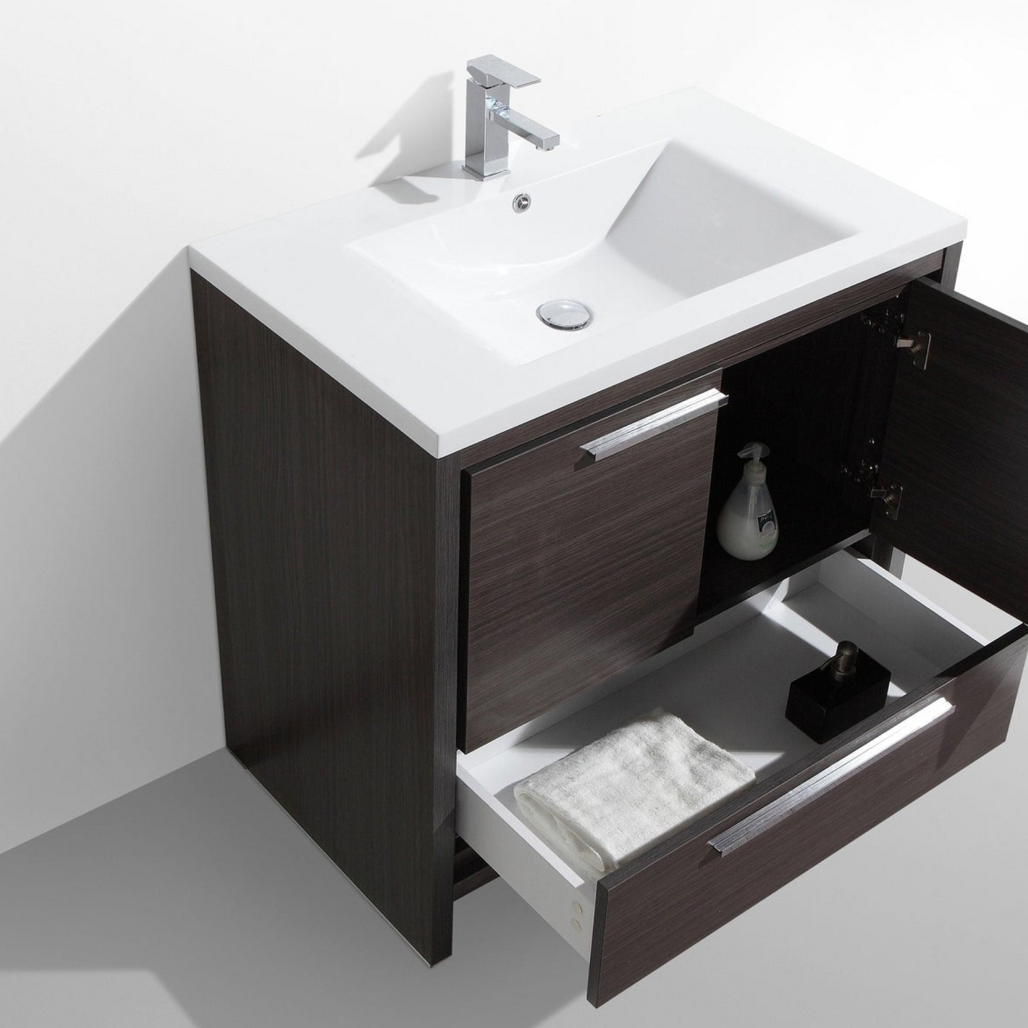 Amara 36&quot; Dark Gray Oak Freestanding Vanity With Single Reinforced White Acrylic Sink