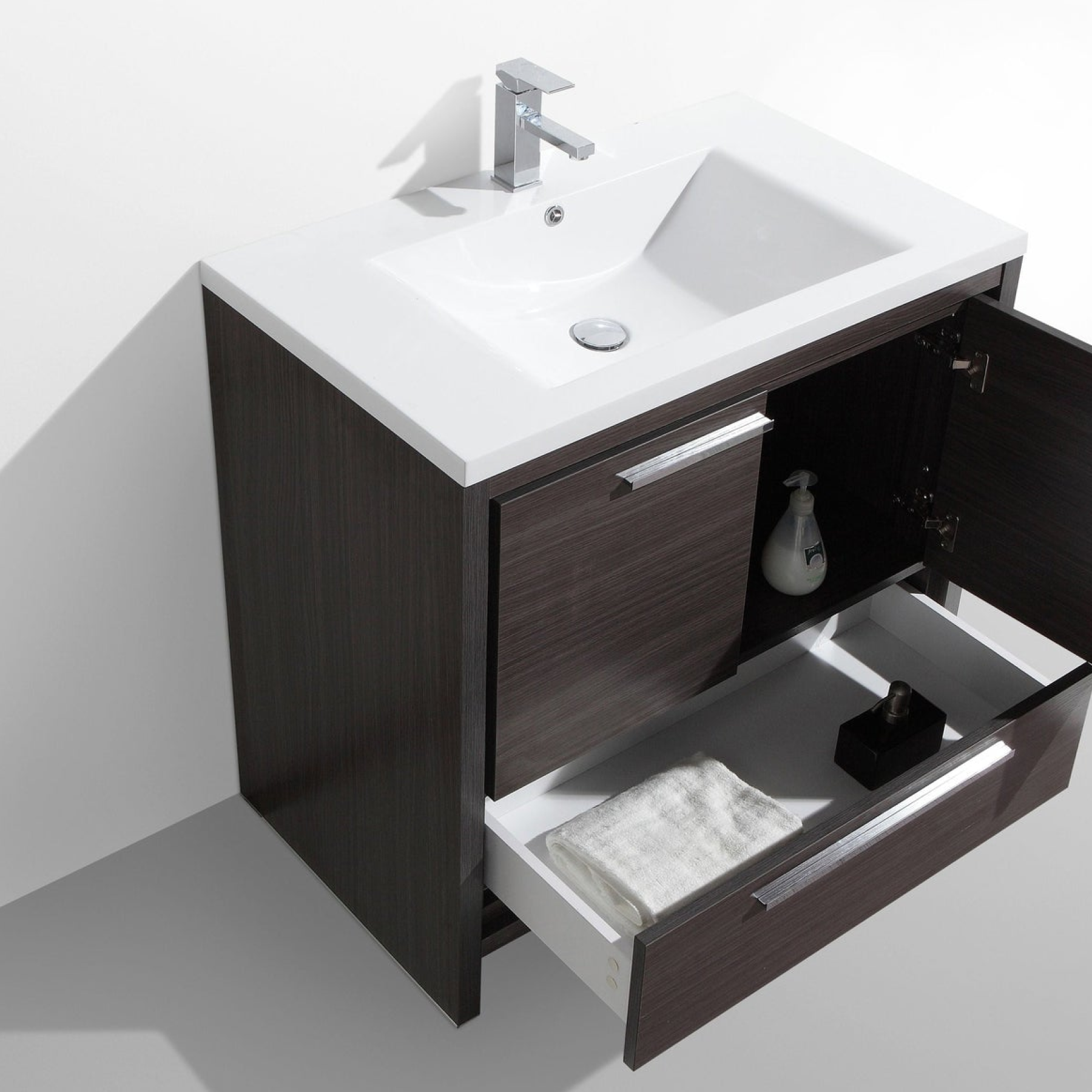 Amara 36&quot; Dark Gray Oak Freestanding Vanity With Single Reinforced White Acrylic Sink