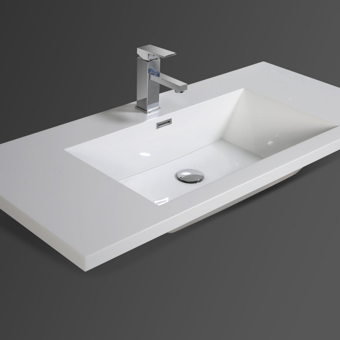 Amara 42&quot; Dark Gray Oak Freestanding Vanity With Left Side Drawers and Single Reinforced White Acrylic Sink
