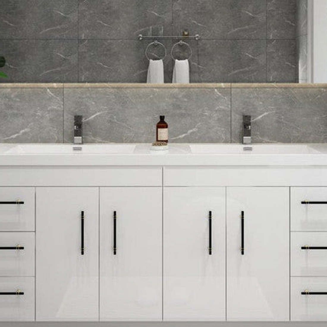 Elara 72&quot; High Gloss White Freestanding Vanity With Double Reinforced White Acrylic Sinks