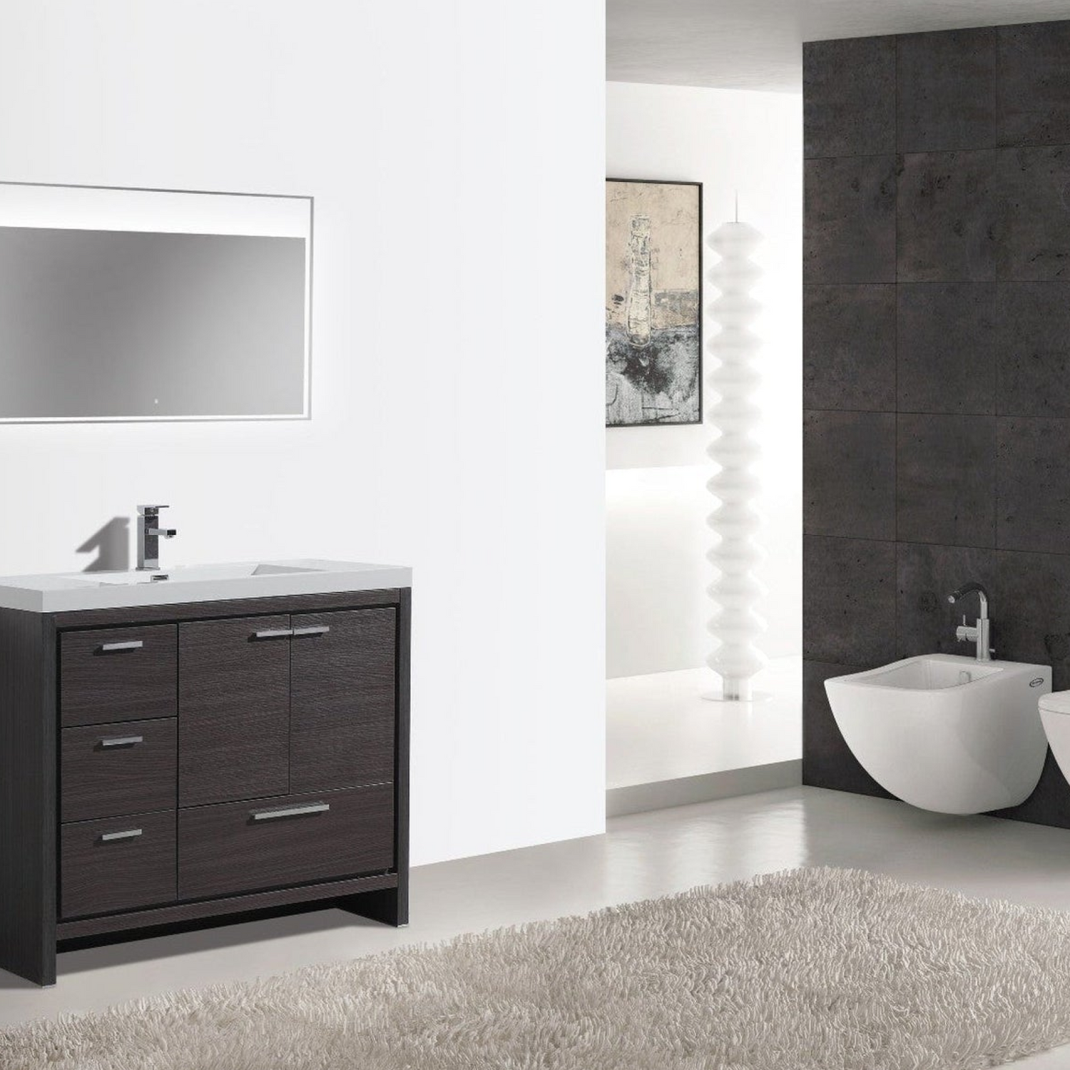 Amara 42&quot; Dark Gray Oak Freestanding Vanity With Left Side Drawers and Single Reinforced White Acrylic Sink