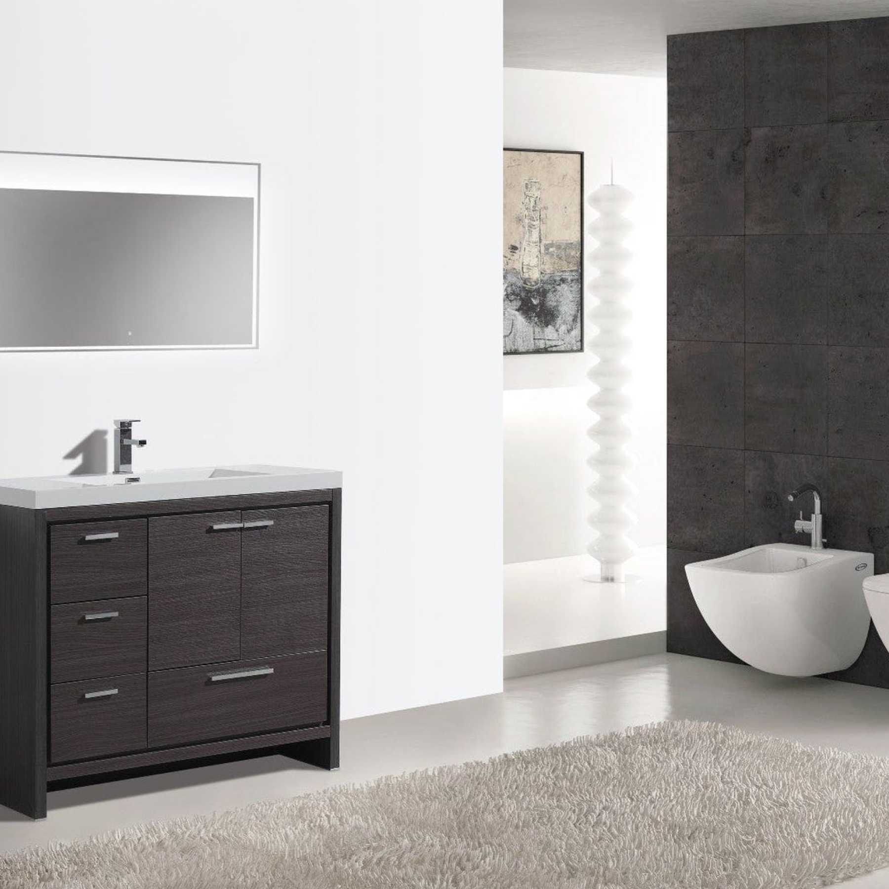 Amara 42&quot; Dark Gray Oak Freestanding Vanity With Left Side Drawers and Single Reinforced White Acrylic Sink