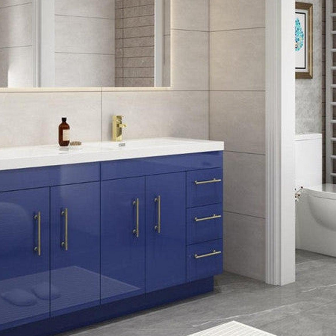 Elara 72&quot; High Gloss Night Blue Freestanding Vanity With Double Reinforced White Acrylic Sinks