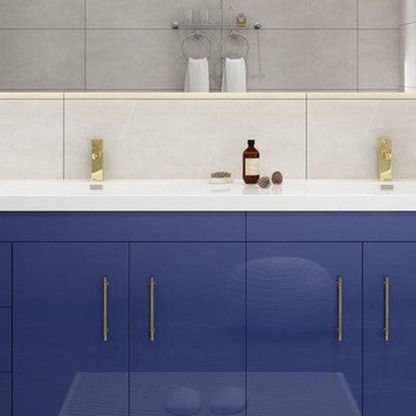 Elara 84&quot; High Gloss Night Blue Freestanding Vanity With Double Reinforced White Acrylic Sinks