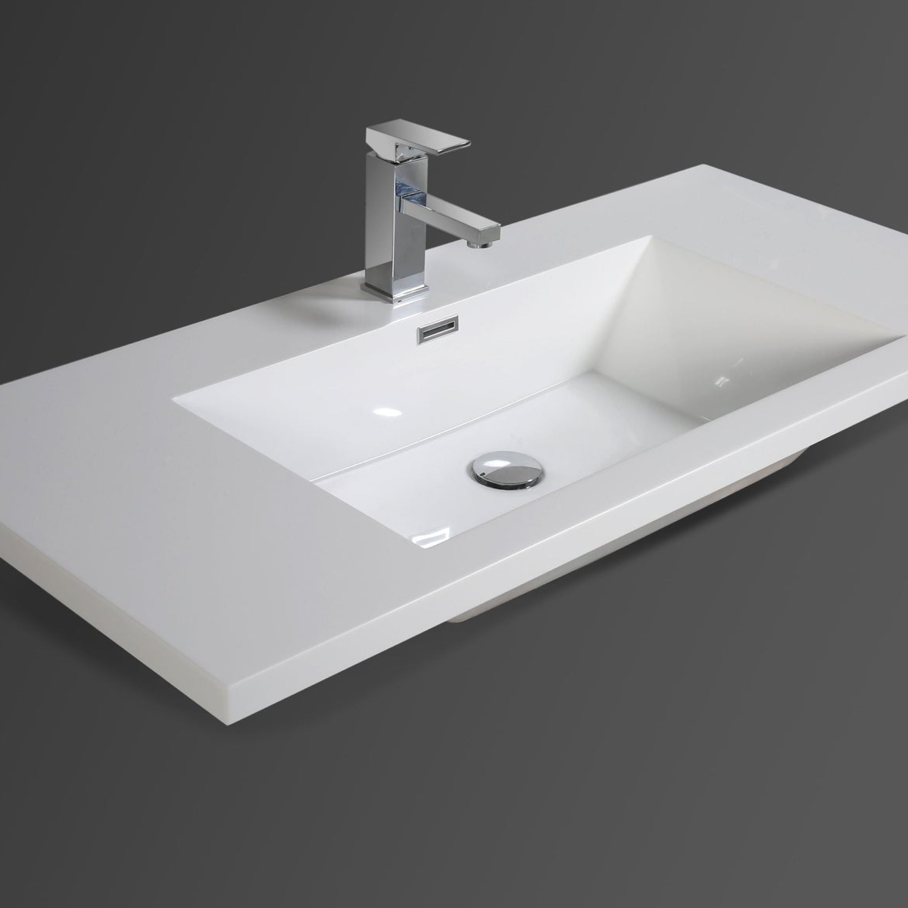 Amara 42&quot; Dark Gray Oak Freestanding Vanity With Right Side Drawers and Single Reinforced White Acrylic Sink