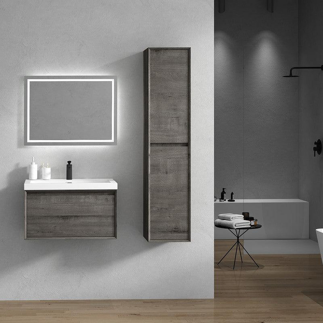 Bellezza 30&quot; Smoke Oak Wall-Mounted Vanity With Single Reinforced White Acrylic Sink