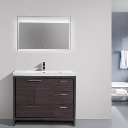 Amara 42&quot; Dark Gray Oak Freestanding Vanity With Right Side Drawers and Single Reinforced White Acrylic Sink