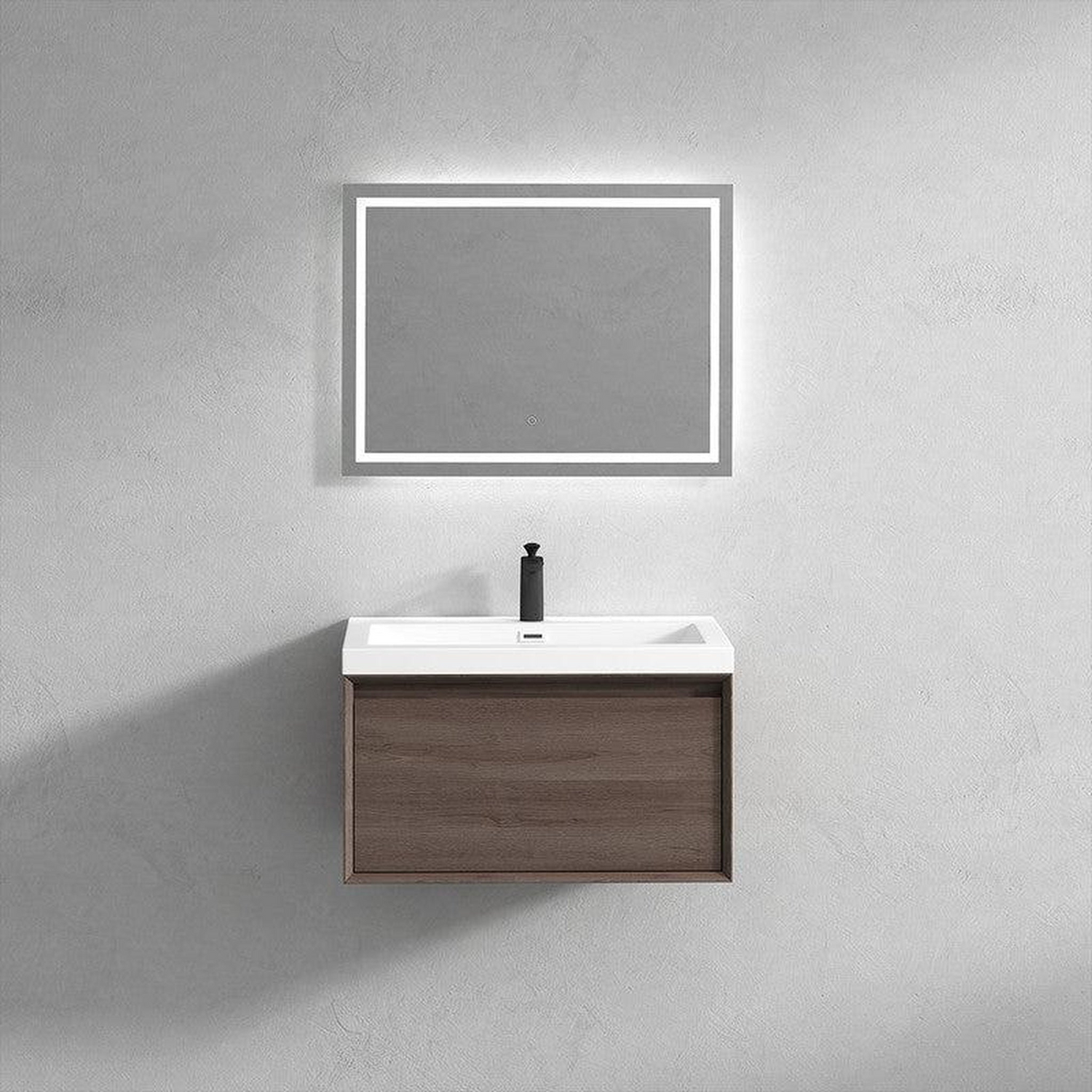 Bellezza 30&quot; Red Oak Wall-Mounted Vanity With Single Reinforced White Acrylic Sink