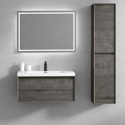 Bellezza 36&quot; Smoke Oak Wall-Mounted Vanity With Single Reinforced White Acrylic Sink