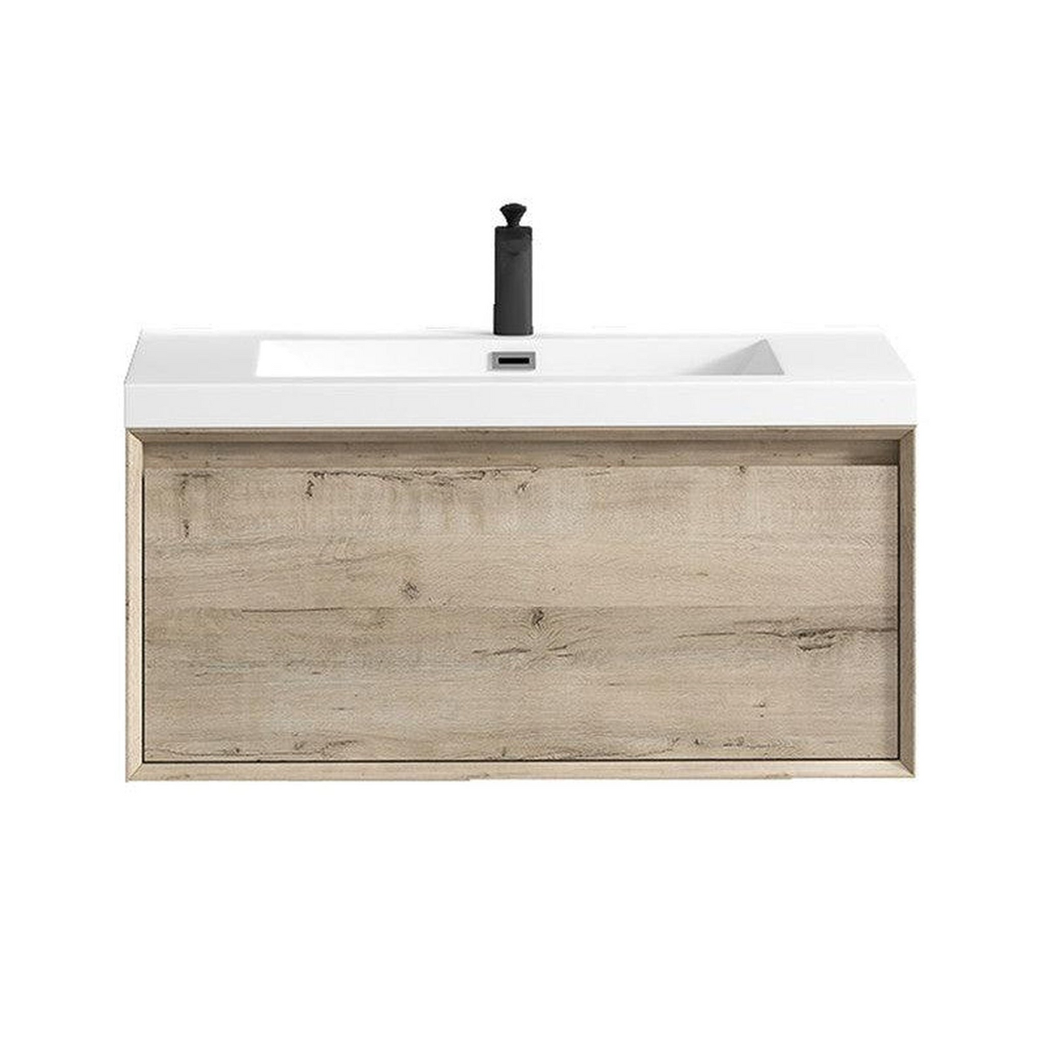 Bellezza 36&quot; Light Oak Wall-Mounted Vanity With Single Reinforced White Acrylic Sink
