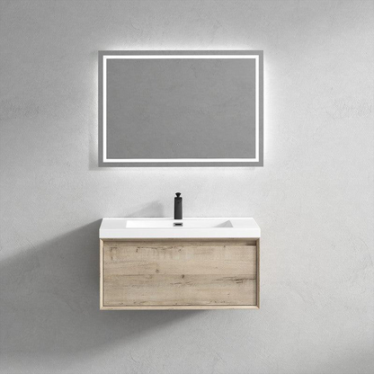 Bellezza 36&quot; Light Oak Wall-Mounted Vanity With Single Reinforced White Acrylic Sink