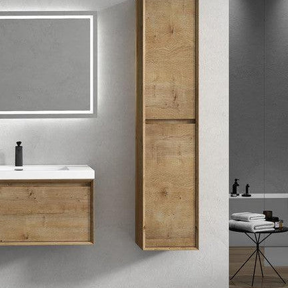 Bellezza 36&quot; White Oak Wall-Mounted Vanity With Single Reinforced White Acrylic Sink