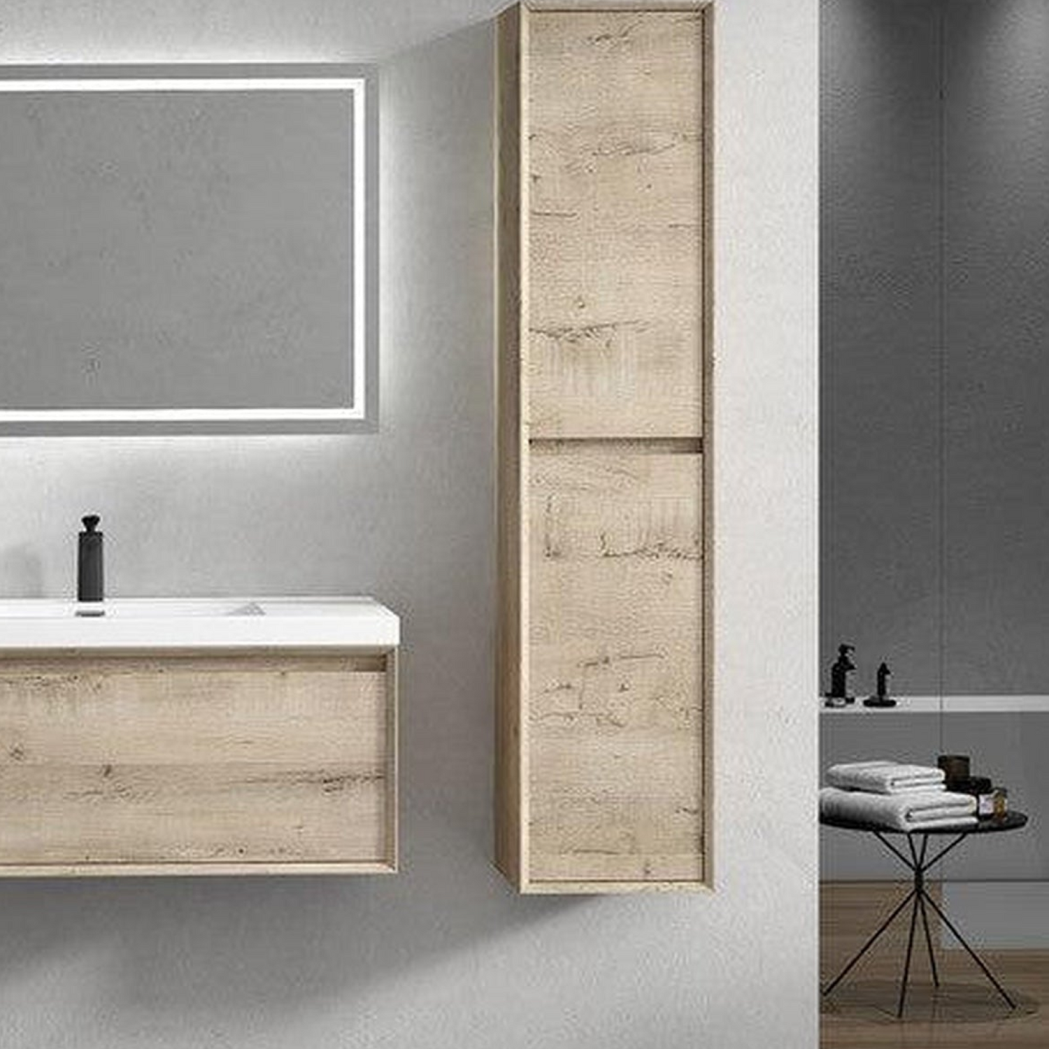 Bellezza 42&quot; Light Oak Wall-Mounted Vanity With Single Reinforced White Acrylic Sink