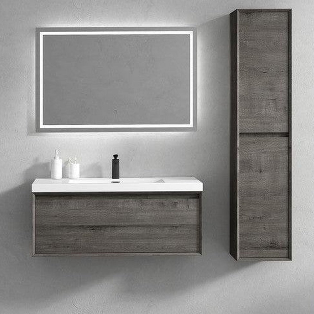Bellezza 42&quot; Smoke Oak Wall-Mounted Vanity With Single Reinforced White Acrylic Sink