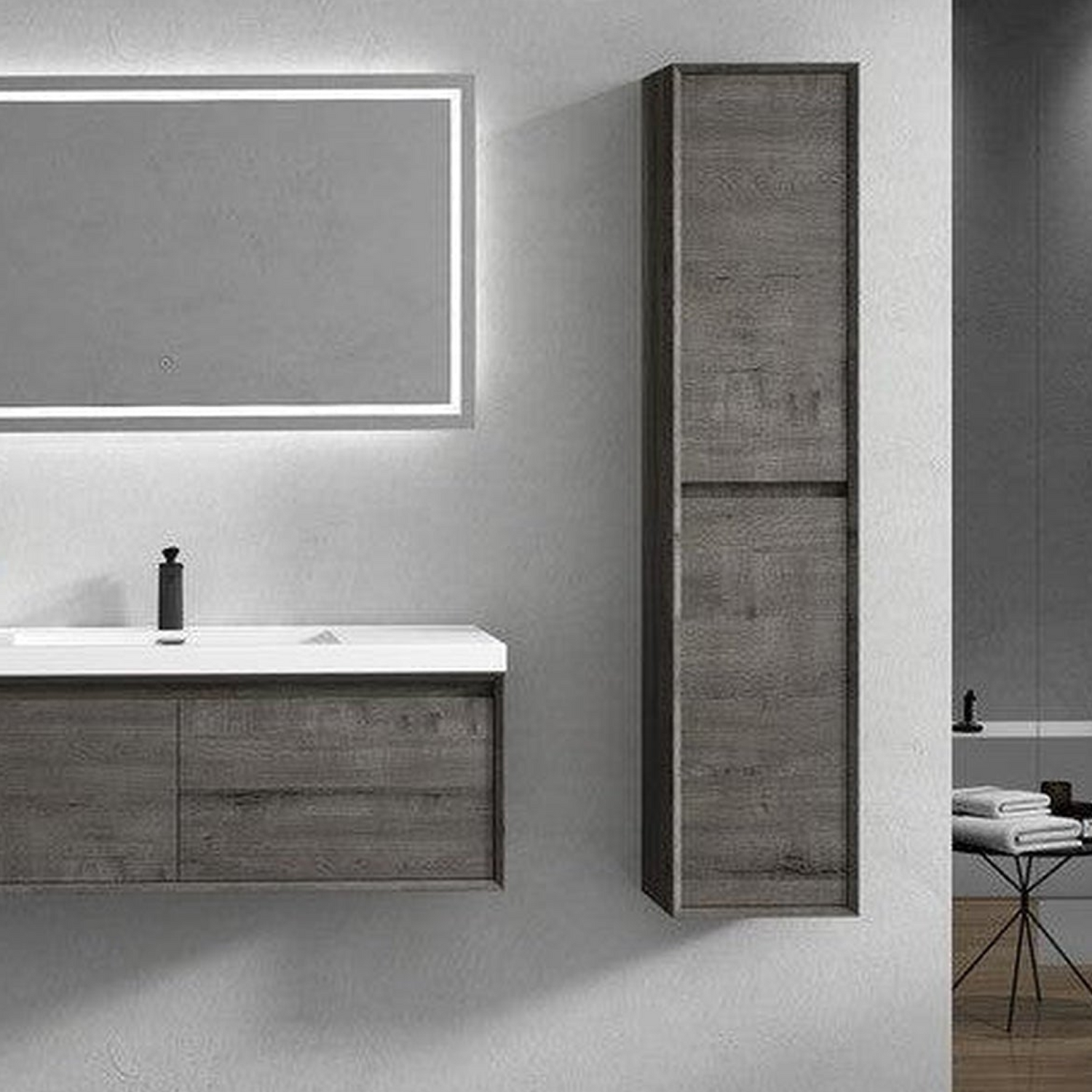 Bellezza 48&quot; Smoke Oak Wall-Mounted Vanity With Single Reinforced White Acrylic Sink