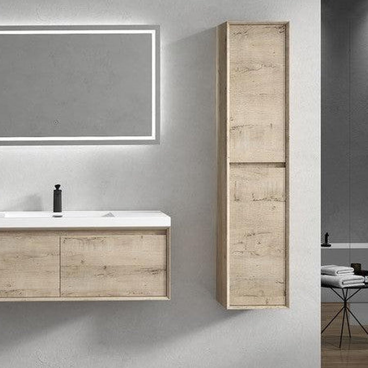Bellezza 48&quot; Light Oak Wall-Mounted Vanity With Single Reinforced White Acrylic Sink