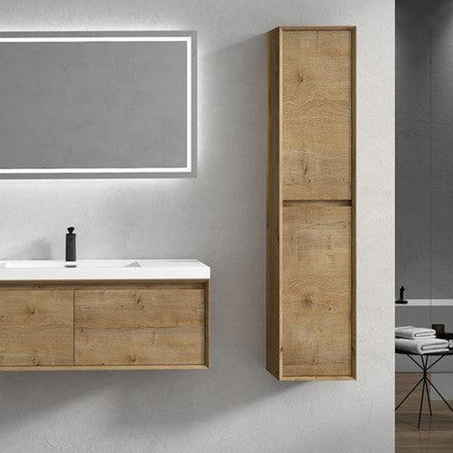 Bellezza 48&quot; White Oak Wall-Mounted Vanity With Single Reinforced White Acrylic Sink