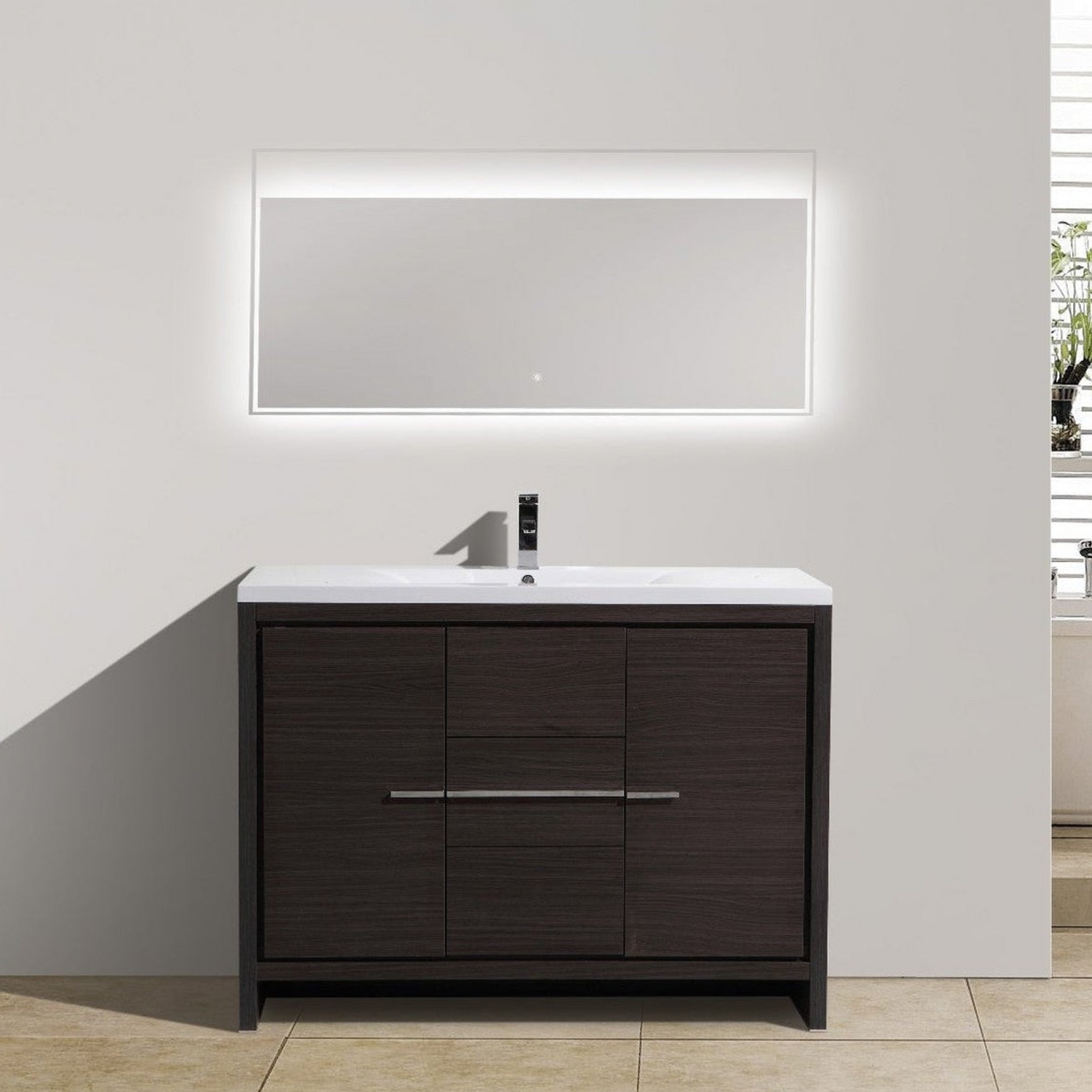 Amara 48&quot; Dark Gray Oak Freestanding Vanity With Single Reinforced White Acrylic Sink