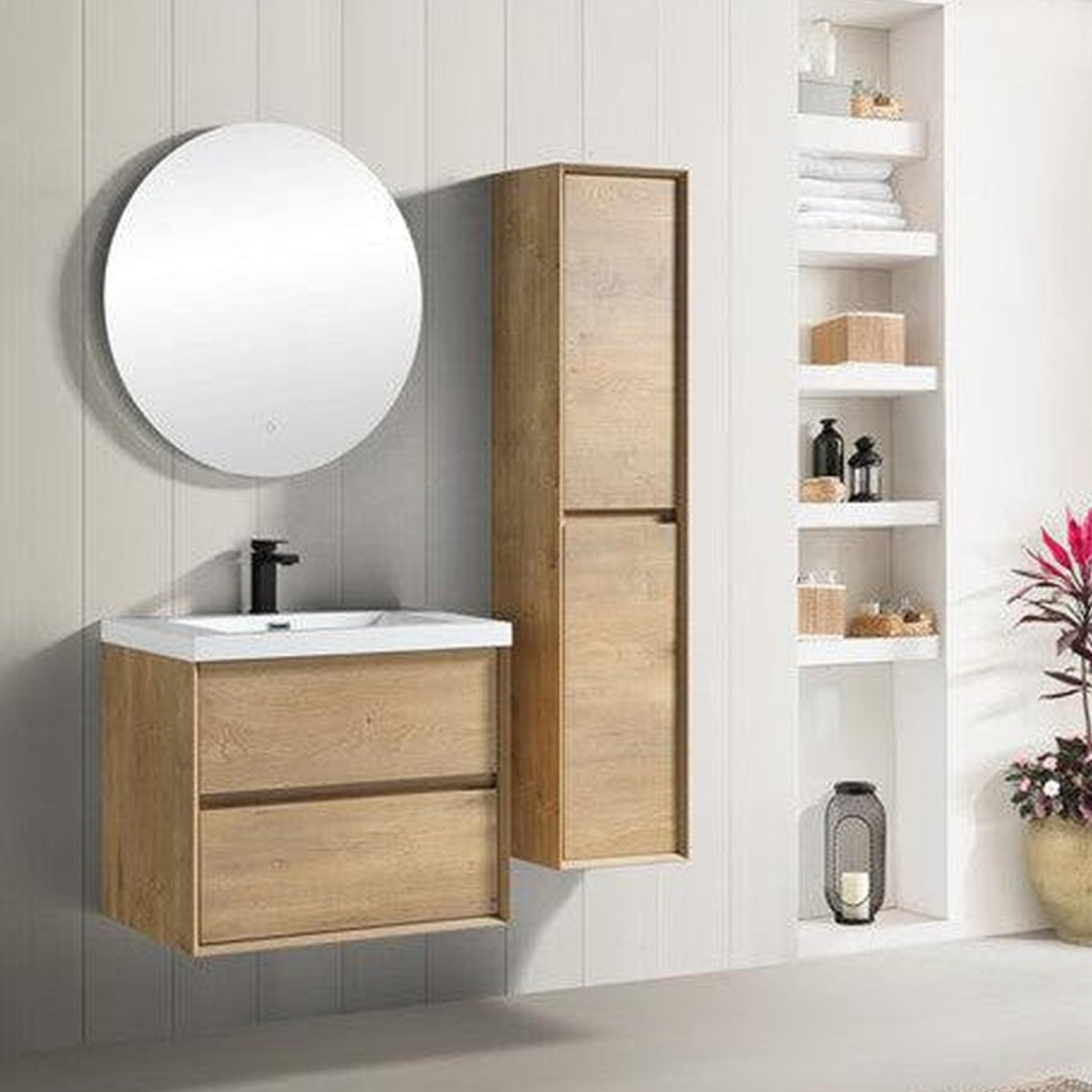 Noble 30&quot; White Oak Wall-Mounted Vanity With Single Reinforced White Acrylic Sink
