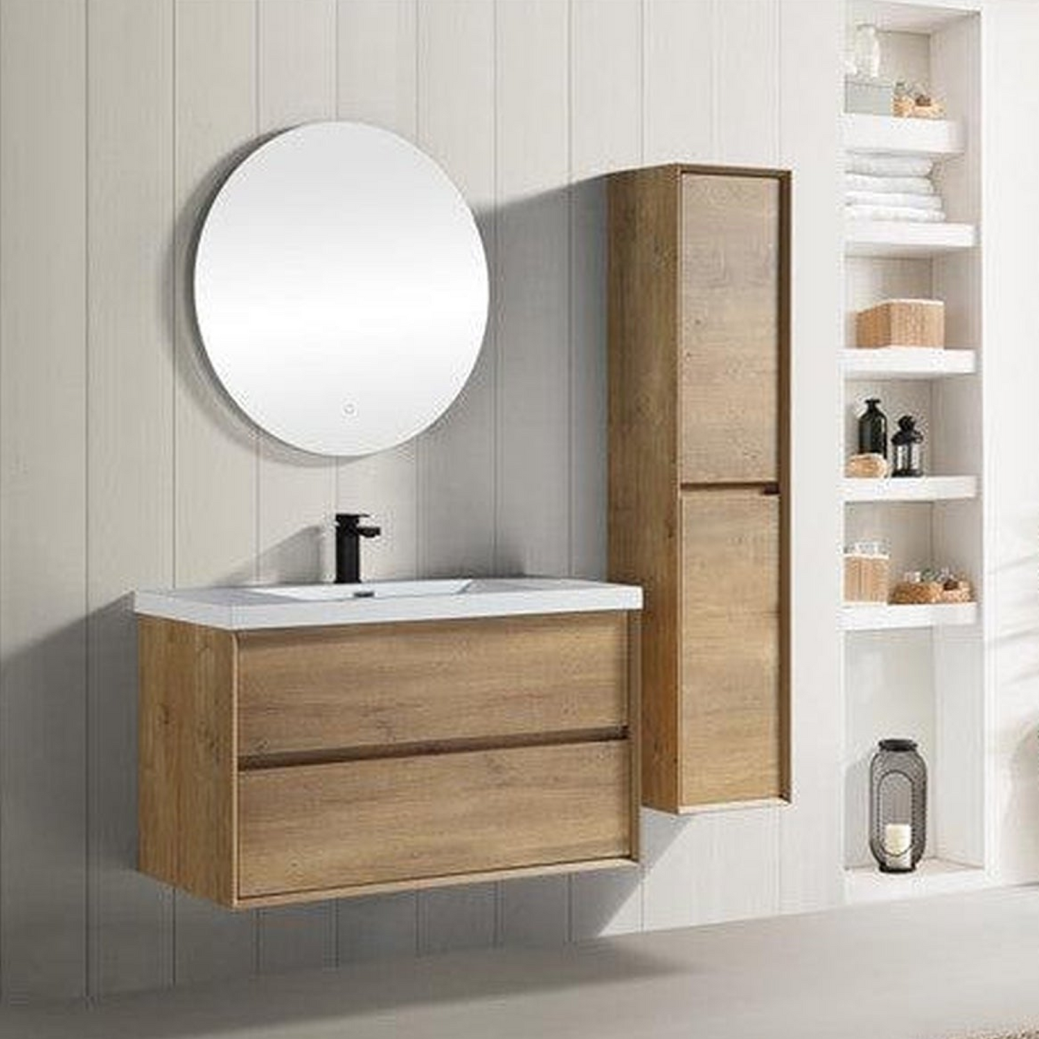 Noble 42&quot; White Oak Wall-Mounted Vanity With Single Reinforced White Acrylic Sink