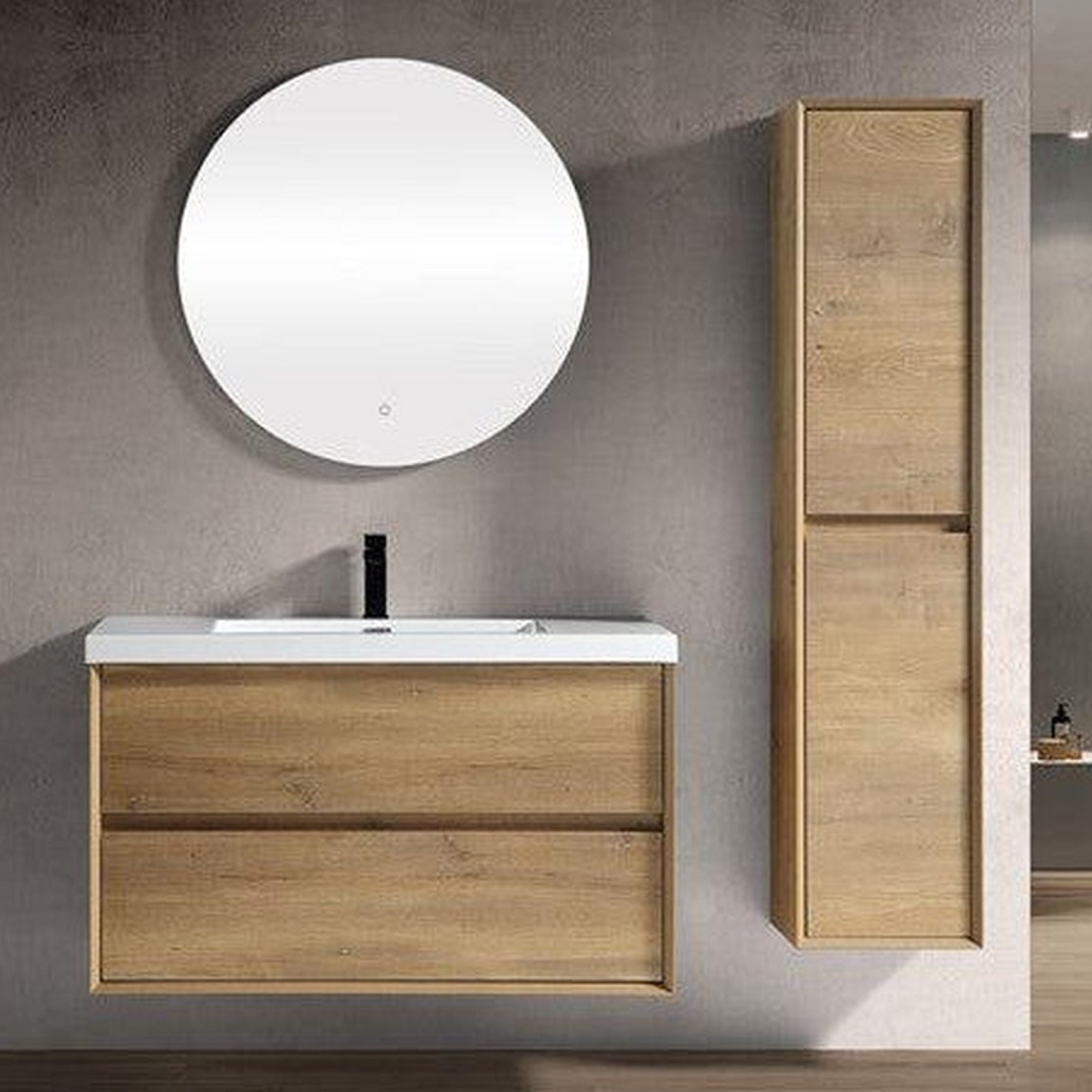 Noble 42&quot; White Oak Wall-Mounted Vanity With Single Reinforced White Acrylic Sink