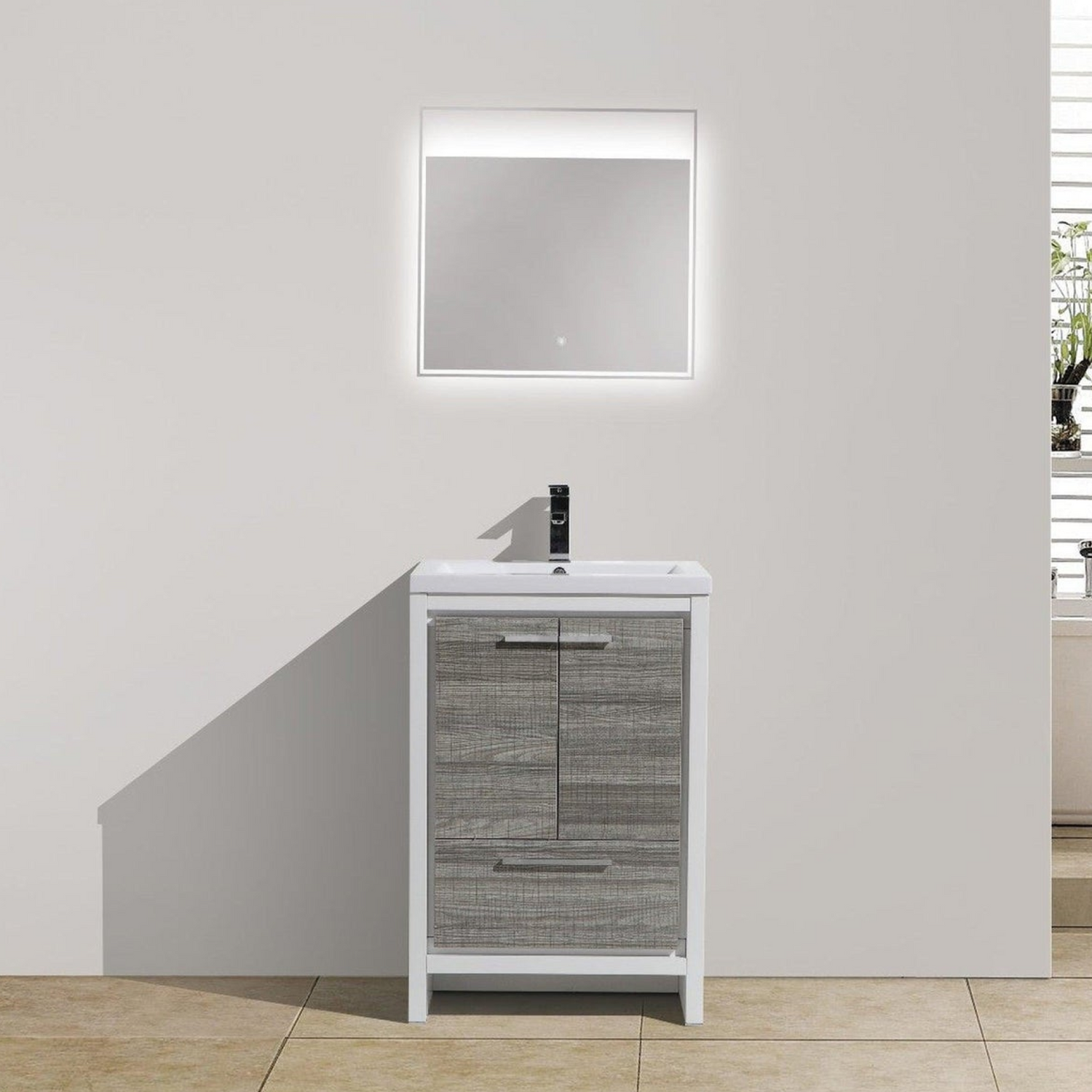 Amara 24&quot; High Gloss Ash Gray Freestanding Vanity With Single Reinforced White Acrylic Sink