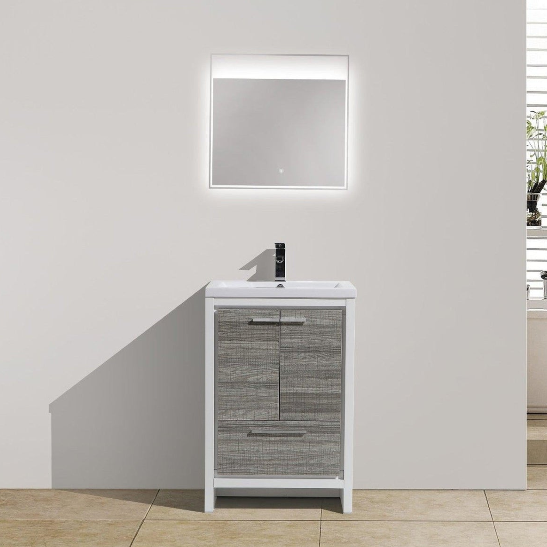 Amara 24&quot; High Gloss Ash Gray Freestanding Vanity With Single Reinforced White Acrylic Sink