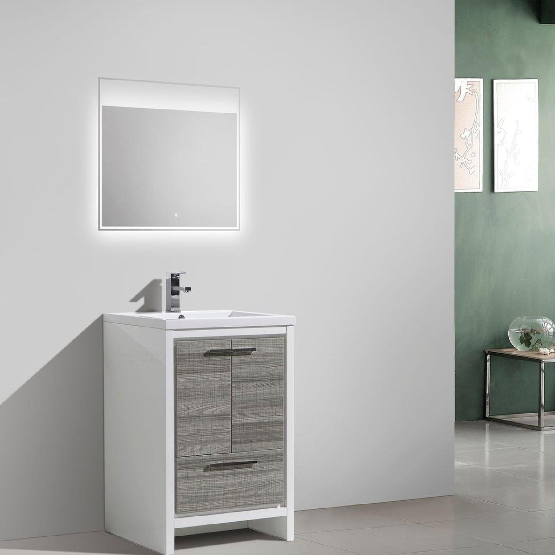 Amara 24&quot; High Gloss Ash Gray Freestanding Vanity With Single Reinforced White Acrylic Sink