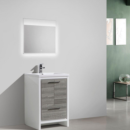 Amara 24&quot; High Gloss Ash Gray Freestanding Vanity With Single Reinforced White Acrylic Sink