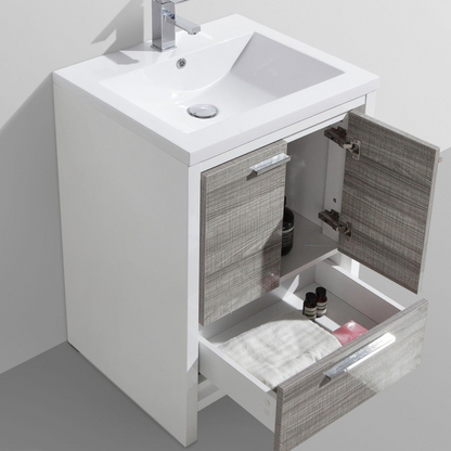Amara 24&quot; High Gloss Ash Gray Freestanding Vanity With Single Reinforced White Acrylic Sink